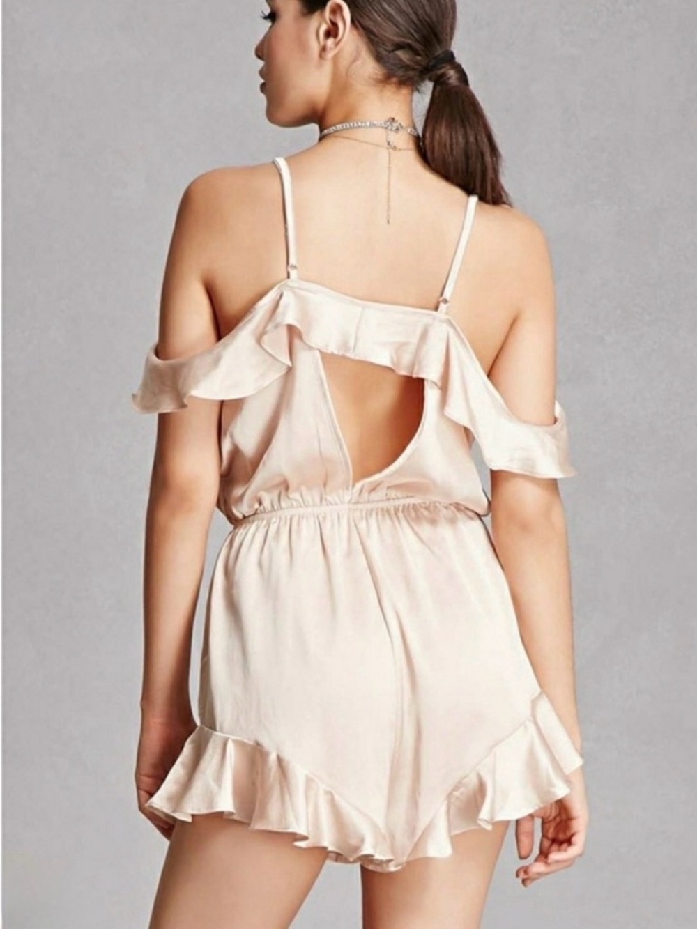 Selfie Leslie Gold Satin Style Romper Shorts Off Shoulder Size Small - Picture 5 of 14